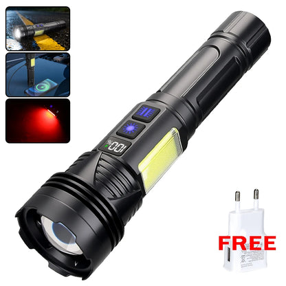 Outdoor Rechargeable RGB Led Flashlight Zoomable Torch Strong Light 11 Mode Tactical Lamp for Camping Fishing Emergency Lantern