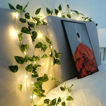 Christmas Battery Powered 2M-10M LED Ivy Fairy Lights Artificial Green Leaf String for Home Wedding Wreath Decor