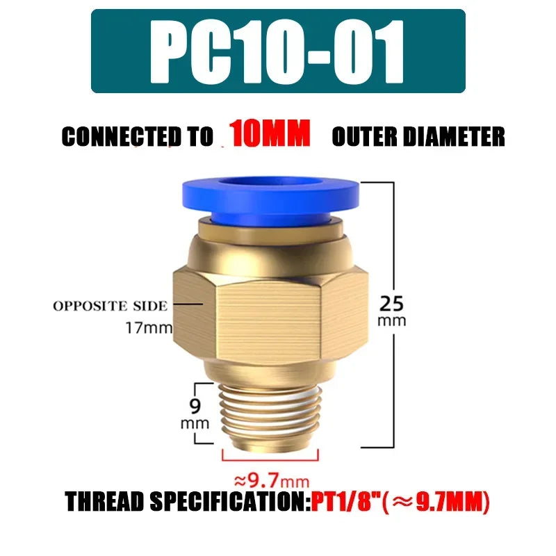 Pneumatic Fitting Air Connector PC 4mm 6mm 8mm 10mm 12mm Thread 1/8" 1/4" 3/8" 1/2" Hose Fittings Pipe Quick Connectors