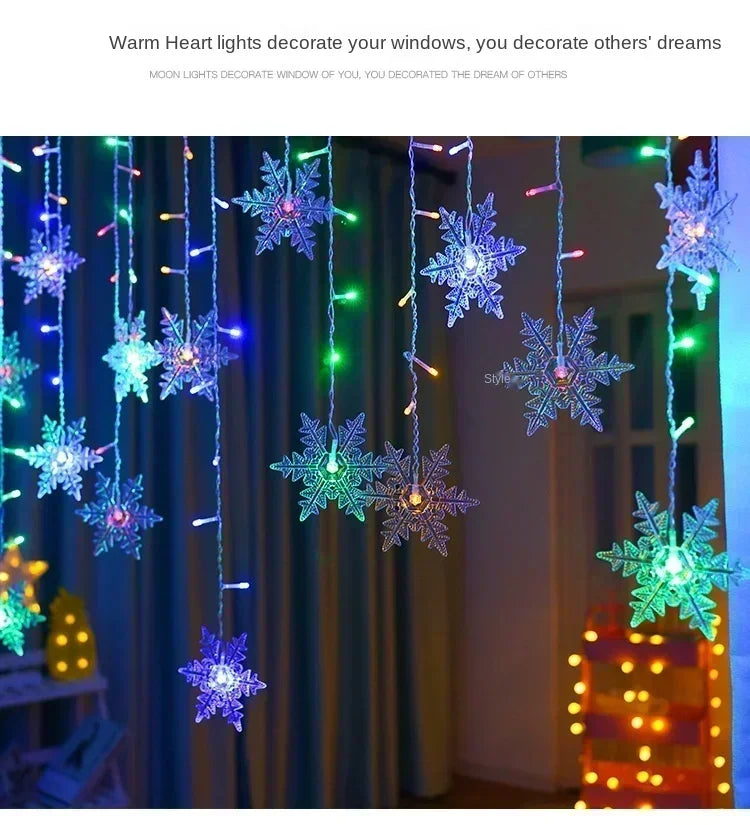 Xmas Valentine's Day Snowflake String Lights LED 8 Modes Home Garden Indoor Outdoor Party Decor Garland for Bedroom New Year