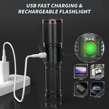LED High Power Strong Light Long-range Tactical Flashlight Type-C Charging Waterproof Outdoor Emergency Lighting Spotlight