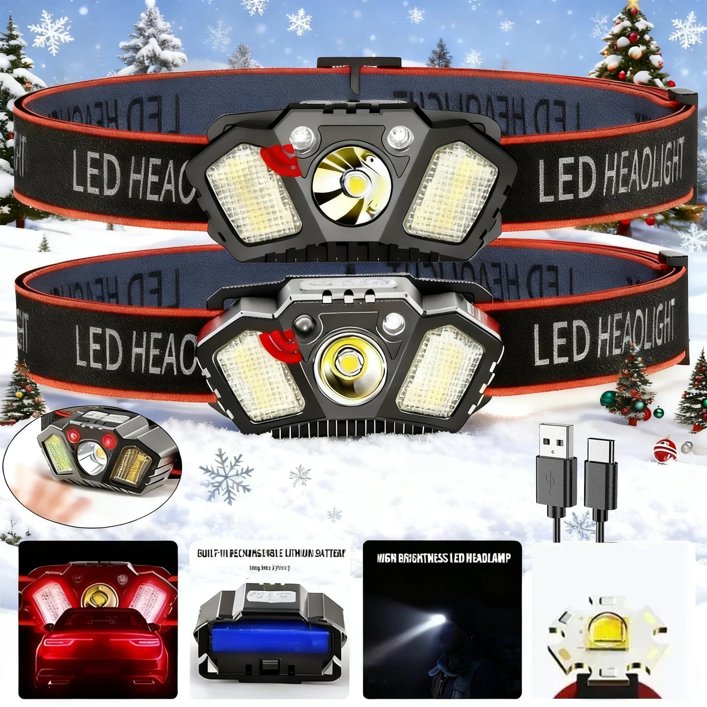 LED Induction Mini Strong Light Headlight Charging Work Light Waterproof Outdoor Multifunctional Camping Light Fishing Light