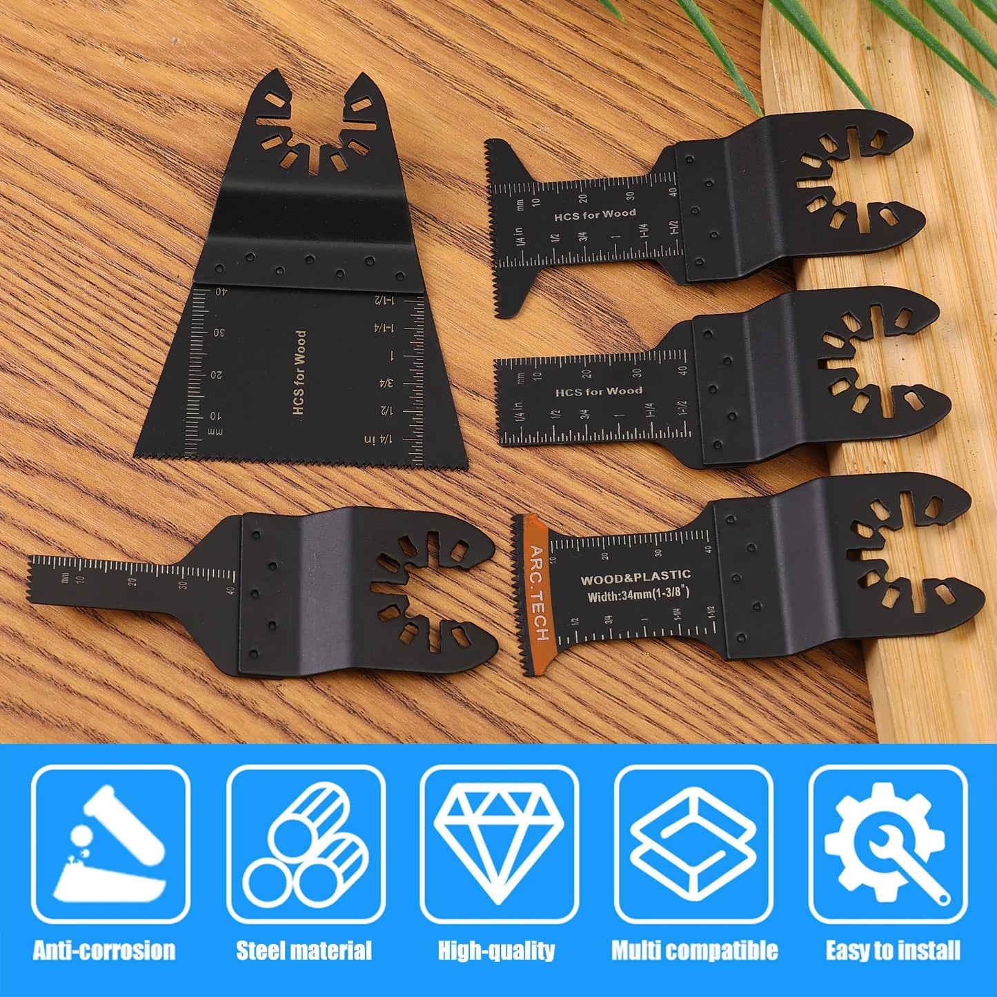Carbide Oscillating Saw Blades — V-Shaped Quick Release 10mm 20mm 34mm 68mm for Metal, Wood, Nails, Plaster, Drywall, PVC