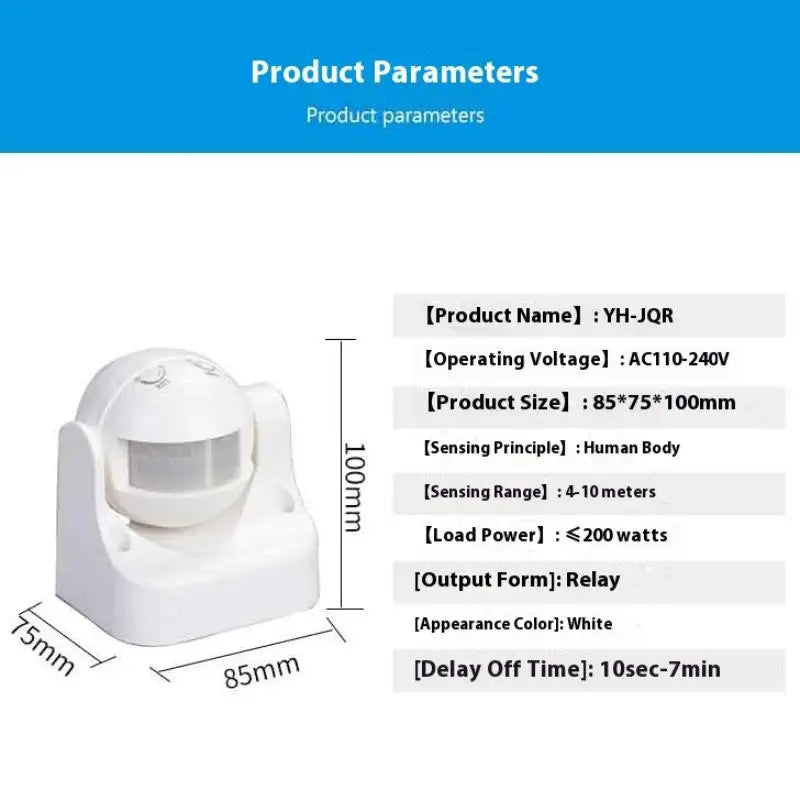 AC 100-240V PIR Motion Sensor Switch IP44 Automatic Light Switch