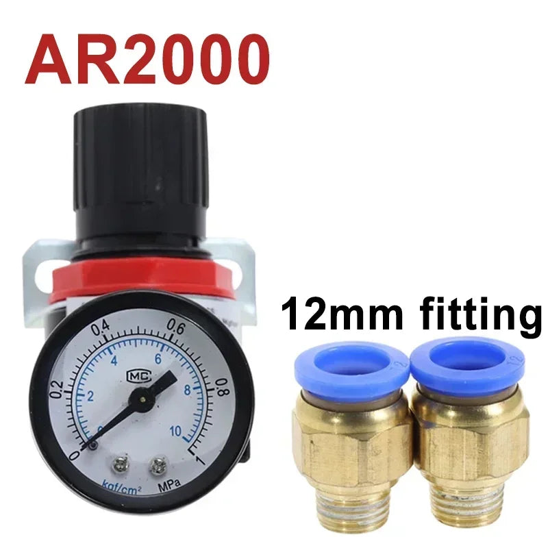 AR2000 Pneumatic Air Compressor Pressure Regulator Reduction Valve 1/4'' Thread BSP with 2MM 4MM 6MM 8MM 10MM Fittings