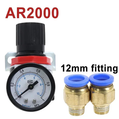 AR2000 Pneumatic Air Compressor Pressure Regulator Reduction Valve 1/4'' Thread BSP with 2MM 4MM 6MM 8MM 10MM Fittings