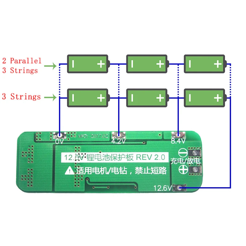 3S 12.6V 20A Li-ion Battery Charger BMS Protection Board for 18650 Cells and Drill Motors