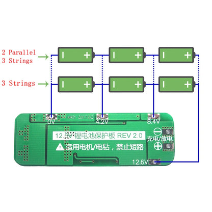 3S 12.6V 20A Li-ion Battery Charger BMS Protection Board for 18650 Cells and Drill Motors