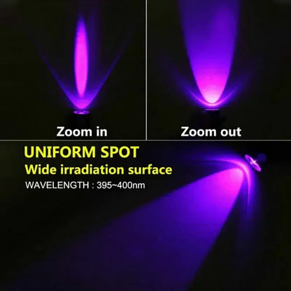 395nm UV Flashlight Blacklight Zoomable USB Rechargeable UV Light