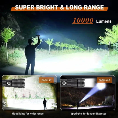 LED+COB Ultra Bright Flashlight Rechargeable 5mode Lamp Aluminum Alloy Zoomable Light Tactical Torch for Outdoor Camping Fishing