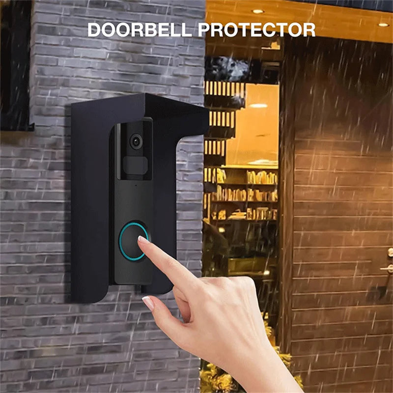 Metal Ring Doorbell Cover Plate Visual Doorbell Rain Cover Black Doorbell Rain Cover Windproof Round Doorbell Bracket Kit