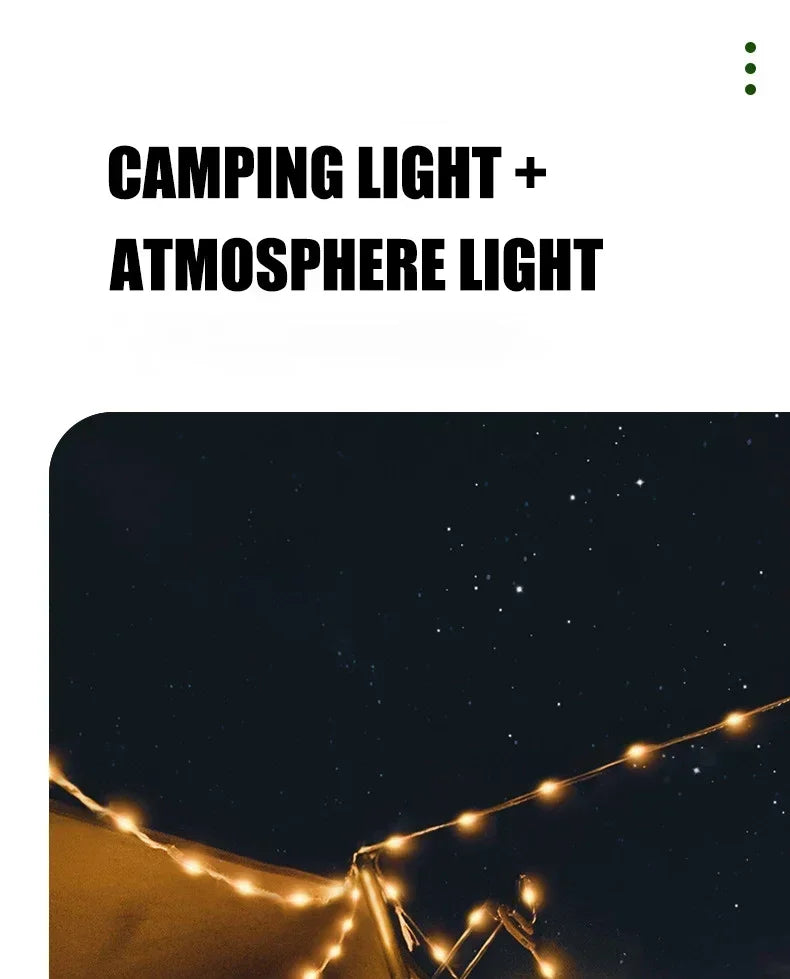 Camping String Lights Rechargeable LED Flashlight Hook lamp 4 in 1 Design 10m RGB Atmosphere Light Outdoor Waterproof Tent Light