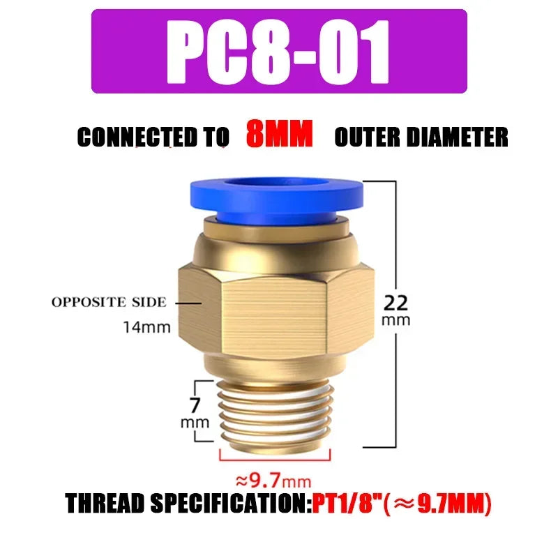 Pneumatic Fitting Air Connector PC 4mm 6mm 8mm 10mm 12mm Thread 1/8" 1/4" 3/8" 1/2" Hose Fittings Pipe Quick Connectors