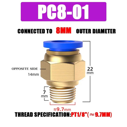 Pneumatic Fitting Air Connector PC 4mm 6mm 8mm 10mm 12mm Thread 1/8" 1/4" 3/8" 1/2" Hose Fittings Pipe Quick Connectors