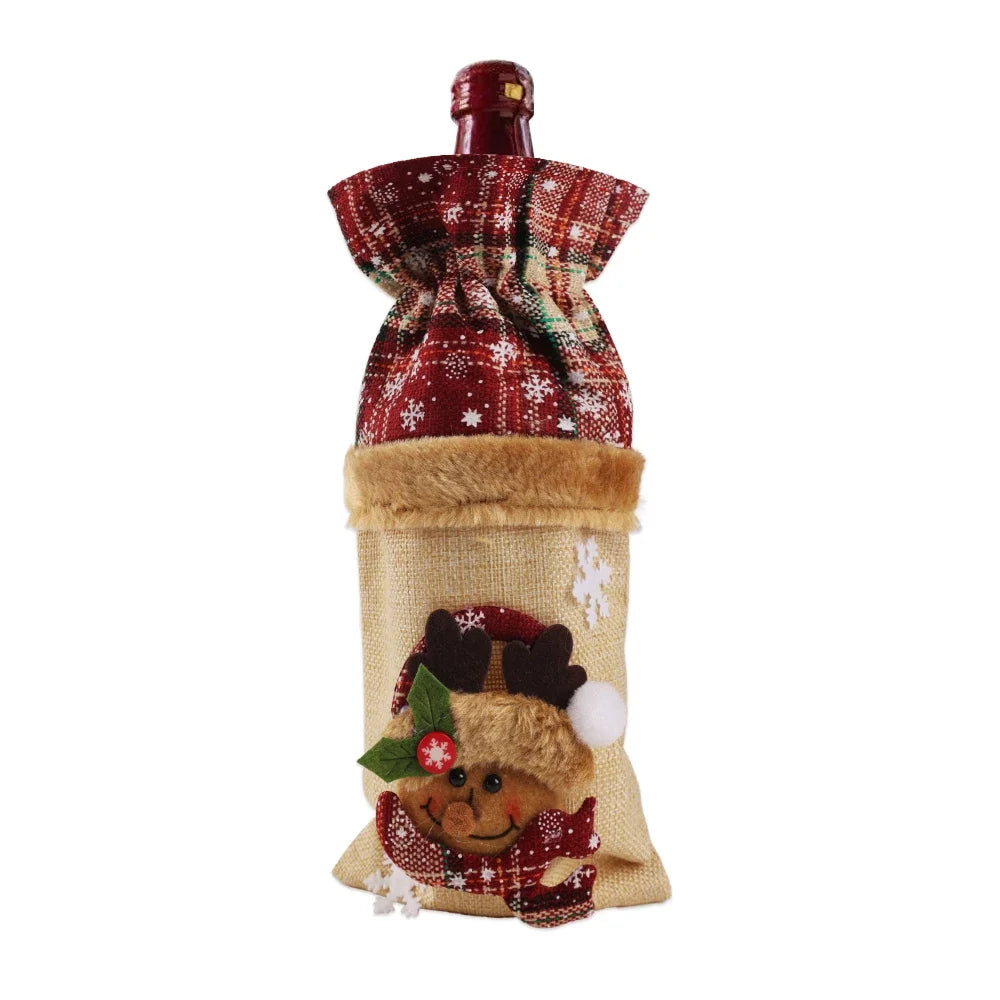 Creative Christmas Wine Bottle Cover Set Velvet Santa & Snowman Decor
