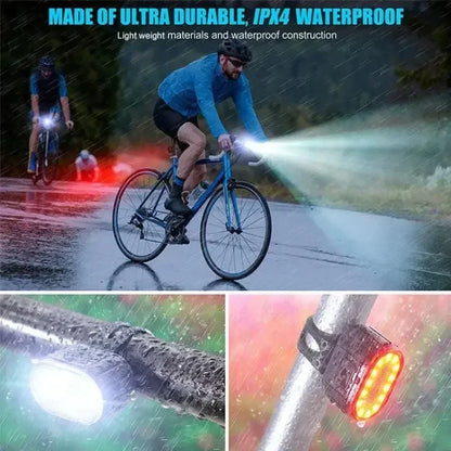 Rechargeable Bike Light Set Front Light with Taillight Mini Night Safety Warning Bicycle Accessories for Night Outdoor Cycling