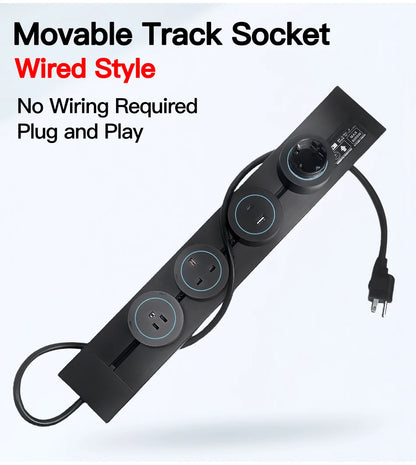 Power Track Socket Rail with USB Type-C Wall Mounted Modular Outlet Strip US/EU/UK Adapters 40-50cm