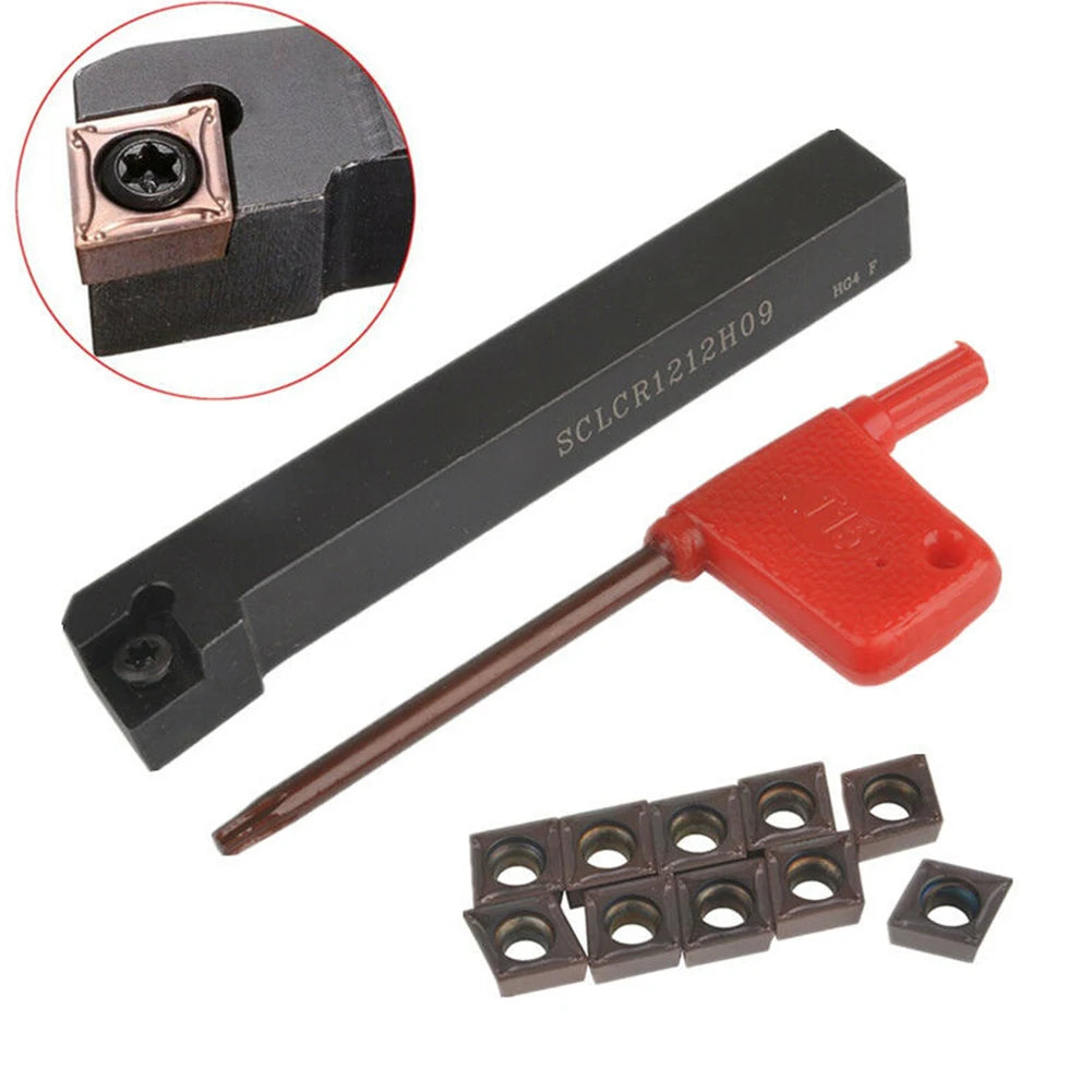 SCLCR1212H09 Holder Bracket Lathe Tool Cutter With 10pcs CCMT09T304-PM Insert 100mm Length 12mm Width Turning Tool Holder