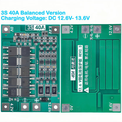 3S 4S Lithium Battery BMS Protection Board 40A 60A with Balance and Enhance Functions for Drill Motor 11.1V-16.8V Li-ion Cells