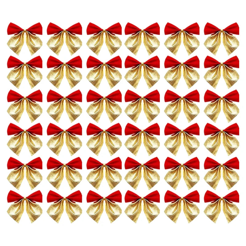 12/36pcs Christmas Bow Christmas Decorations For Home Gold Red Bowknot Xmas Tree Ornaments New Year 2024 Navidad Decor Supplies