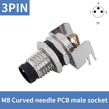 M8 Straight Curved Pin Aviation Plug Sensor PCB Bonding Plate Male Female Socket Waterproof Connector 3/4/5/6/8P