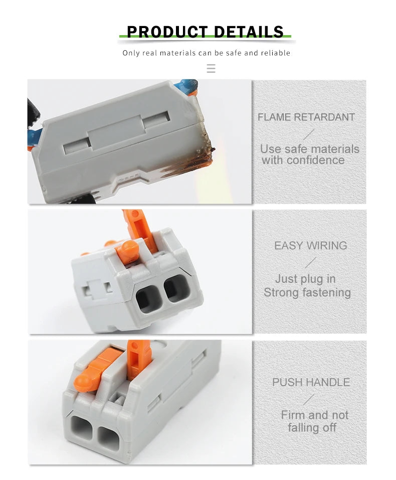 Quick Electrical Lever Wire Connectors, 2 Port Cable Spring Splice, Universal Compact Clamp Mini Wiring Terminal Connector