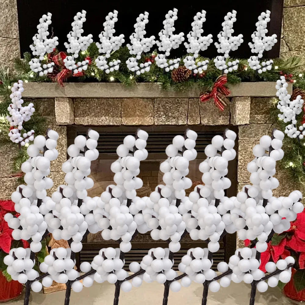 40/4PCS Artificial White Berries Stems Christmas Berry Branches Fake Fruit Flowers DIY Wedding Party New Year Home Decorations