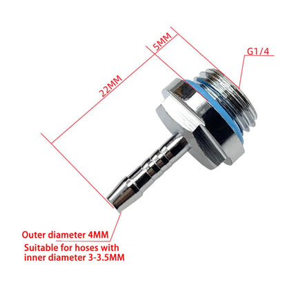 Water Cooling Barb Fitting 2-Touch G1/4 Thread Hose Pagoda Connector with Waterproof Sealing Ring, 4–14mm