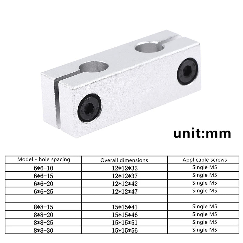 6mm 8mm Pillar Parallel Clamp — Optical Axis Steel Pipe Round Frame Connector for CNC & 3D Printer