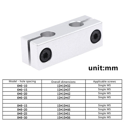 6mm 8mm Pillar Parallel Clamp — Optical Axis Steel Pipe Round Frame Connector for CNC & 3D Printer