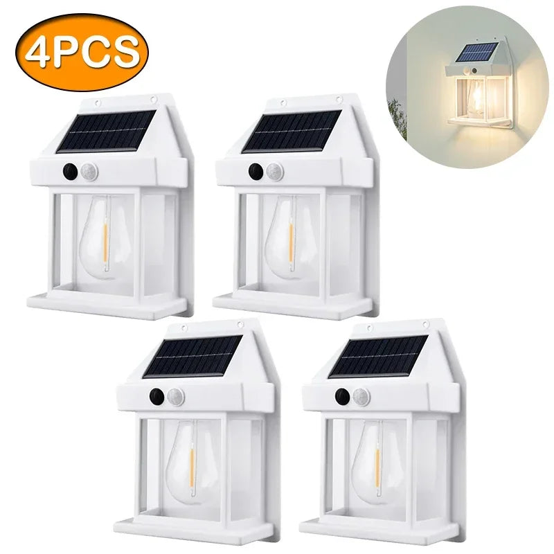 1-4PCS Solar Tungsten Filament Lamp Outdoor Waterproof Garden Wall Light Intelligent Induction Courtyard Villa Lighting Lantern