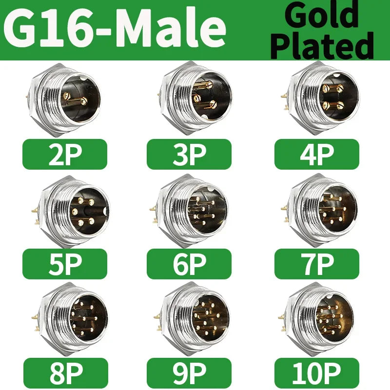 Gold Plated GX16 Circular Aviation Connector 2-9Pin Male & Female Docking Electric Wire Plug