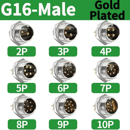 Gold Plated GX16 Circular Aviation Connector 2-9Pin Male & Female Docking Electric Wire Plug