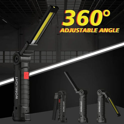 High Power LED Work Light 5 Lighting Mode Rechargeable Flashlight Inspection Lamp with Magnetic Power Bank 18650 Battery Torch