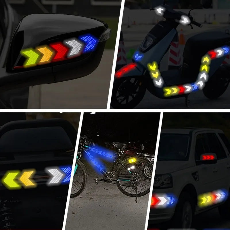 Car Reflective Arrow Stickers with Luminous Film – Hazard Warning Safety Decals for Car Bumper & Trunk (10pcs)