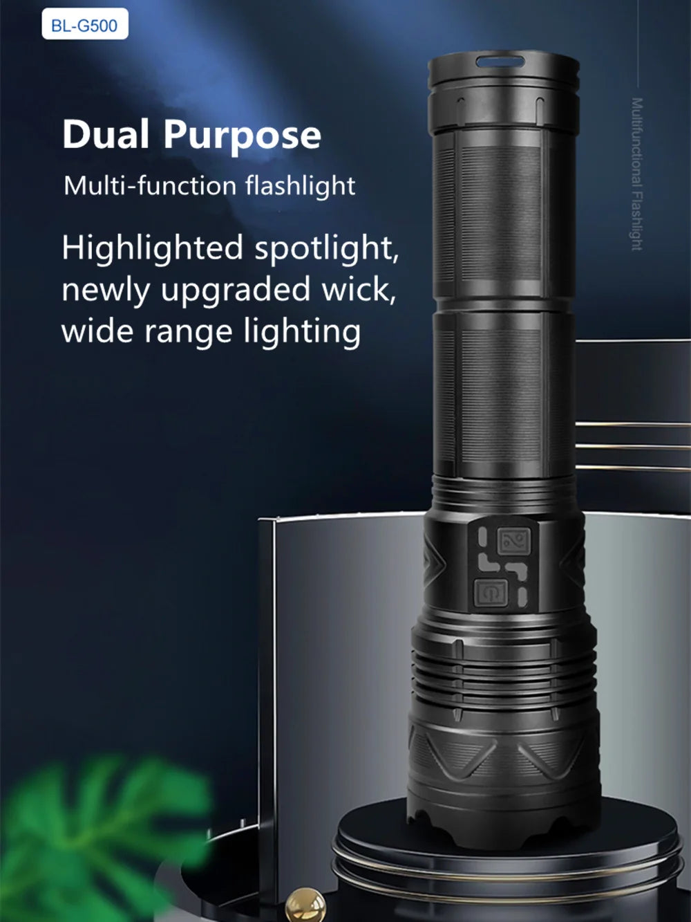 Powerful LED Flashlight GT60 High Power Tactical Zoomable Torch USB Rechargeable Outdoor Camping Lantern with Power Display