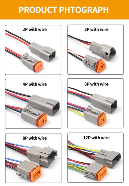 Deutsch DT Waterproof Connector with 15cm Wire DT06-2S DT04-2P 2/3/4/6/8/12 Pin 16-22AWG