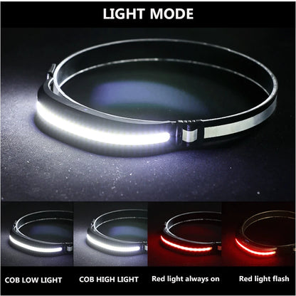 Powerful Portable COB Headlamp USB Rechargeable Red and White Light Work Light Outdoor Camping Fishing Night Running Headlight