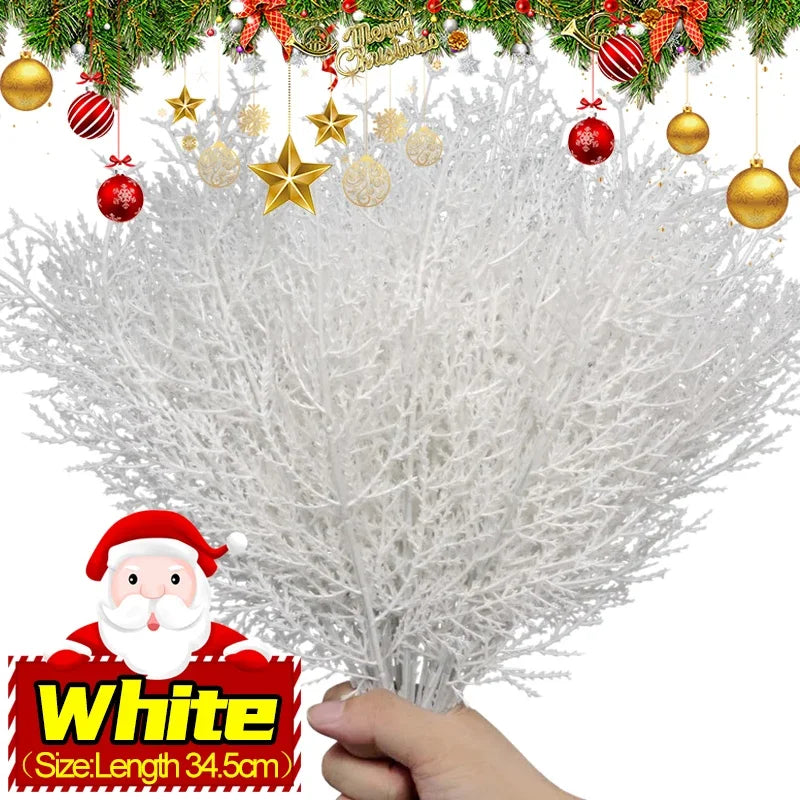 Christmas Artificial Pine Needles Branches White Fake Pine Branches Plants Party Wreath DIY New Year Gifts Table Decor