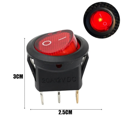 3 Pin Round Rocker Switch LED Light 12V on Off SPST Toggle Button Control for Car Auto Motorcycle Boat Modification Red Blue
