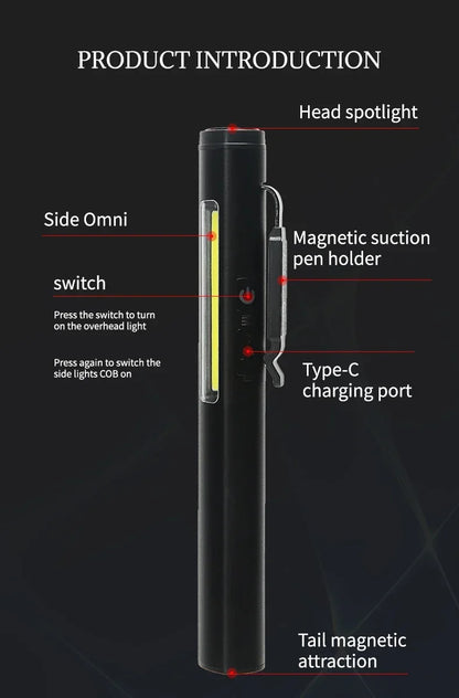 Portable UV LED Pen Light USB Rechargeable Work Lantern with Magnet