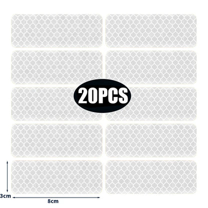 50/10pcs Car Bumper Reflective Stickers Reflective Warning Strip Tape Secure Reflector Stickers Decals Safety Warning 3*8CM