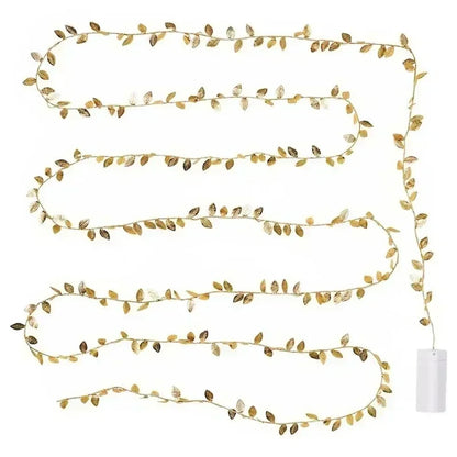 2-10M Golden Leaves LED Fairy Lights, Battery Operated Christmas, Wedding, Party Holiday DIY Wreath Garland Home Decor