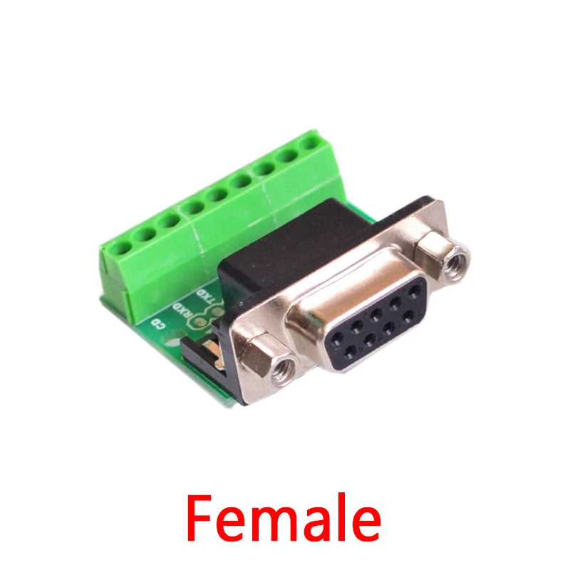 D-Sub 9-Pin DB9 RS232 Serial to Terminal Adapter Connector Breakout Board, Female and Male