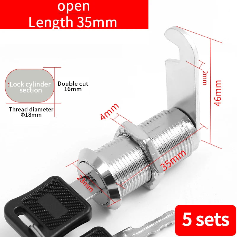 Cabinet Cam Lock Set Two-Sided Keyed Alike 16MM-30MM Cylinder Cam Locks for Mailbox File Drawer Compartment