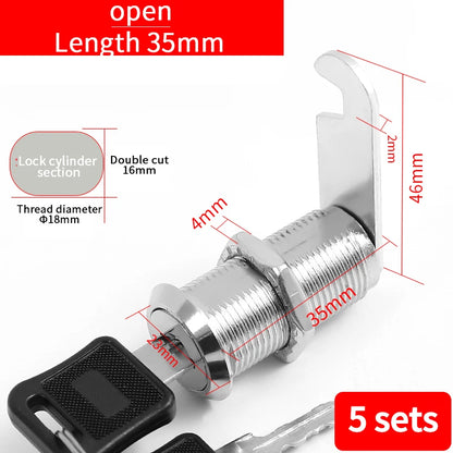 Cabinet Cam Lock Set Two-Sided Keyed Alike 16MM-30MM Cylinder Cam Locks for Mailbox File Drawer Compartment