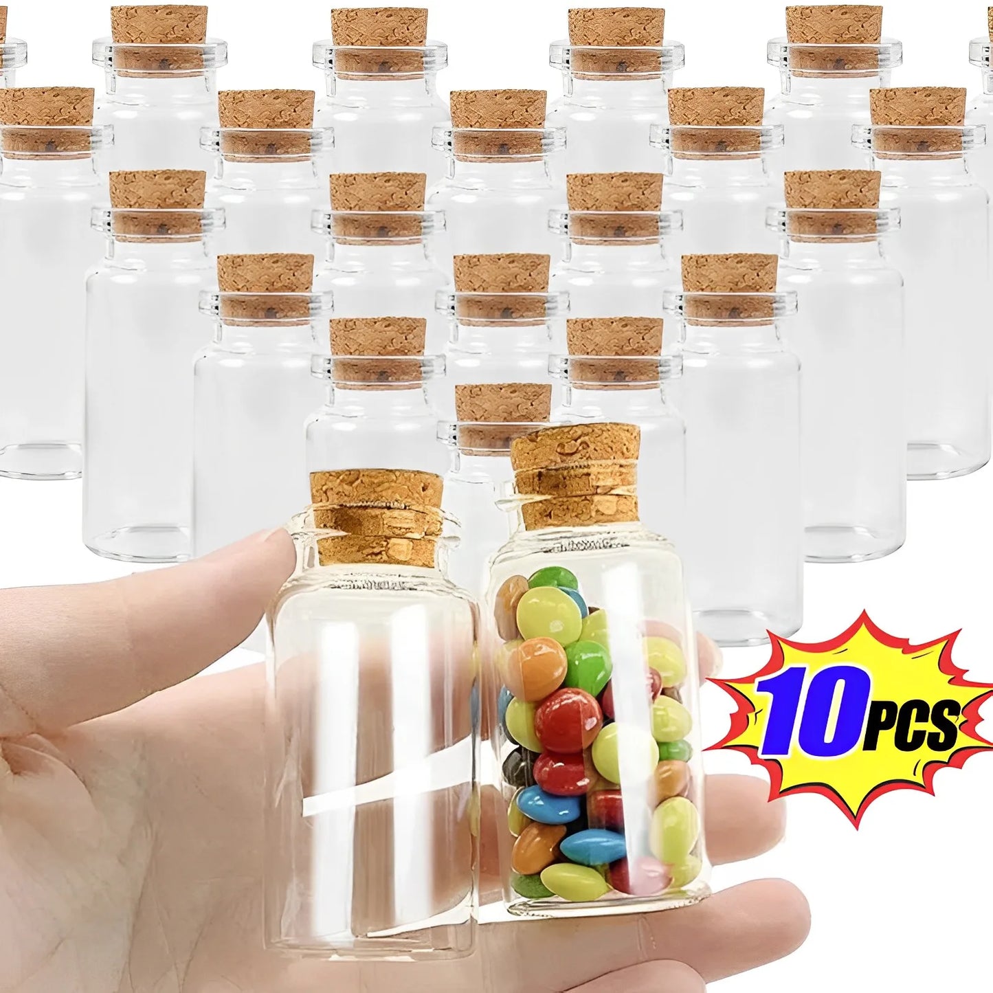 Mini Glass Bottles with Cork Stoppers — 5ml to 20ml Vials, 10pcs