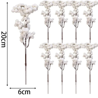40/4PCS Artificial White Berries Stems Christmas Berry Branches Fake Fruit Flowers DIY Wedding Party New Year Home Decorations