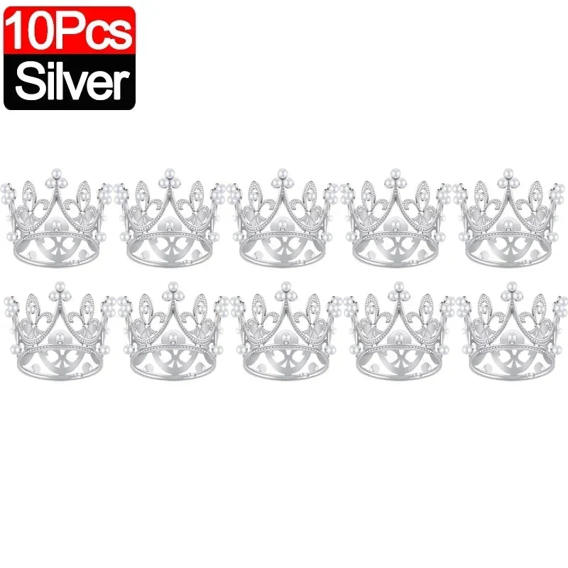 Mini Crown Cake Topper Pearl Tiara Gold Silver 20/1PCS