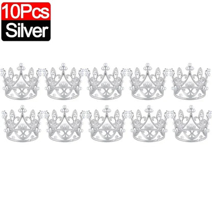 Mini Crown Cake Topper Pearl Tiara Gold Silver 20/1PCS